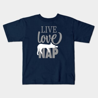 Live Love Nap Sleepy White Cat - Lazy Day Kitty Lover Kids T-Shirt